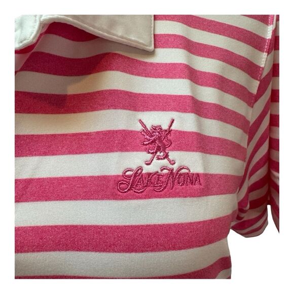 Kate Lord Performance Preppy Pink White Collar Short Sleeve Polo Golf Shirt Sz L - Picture 2 of 9